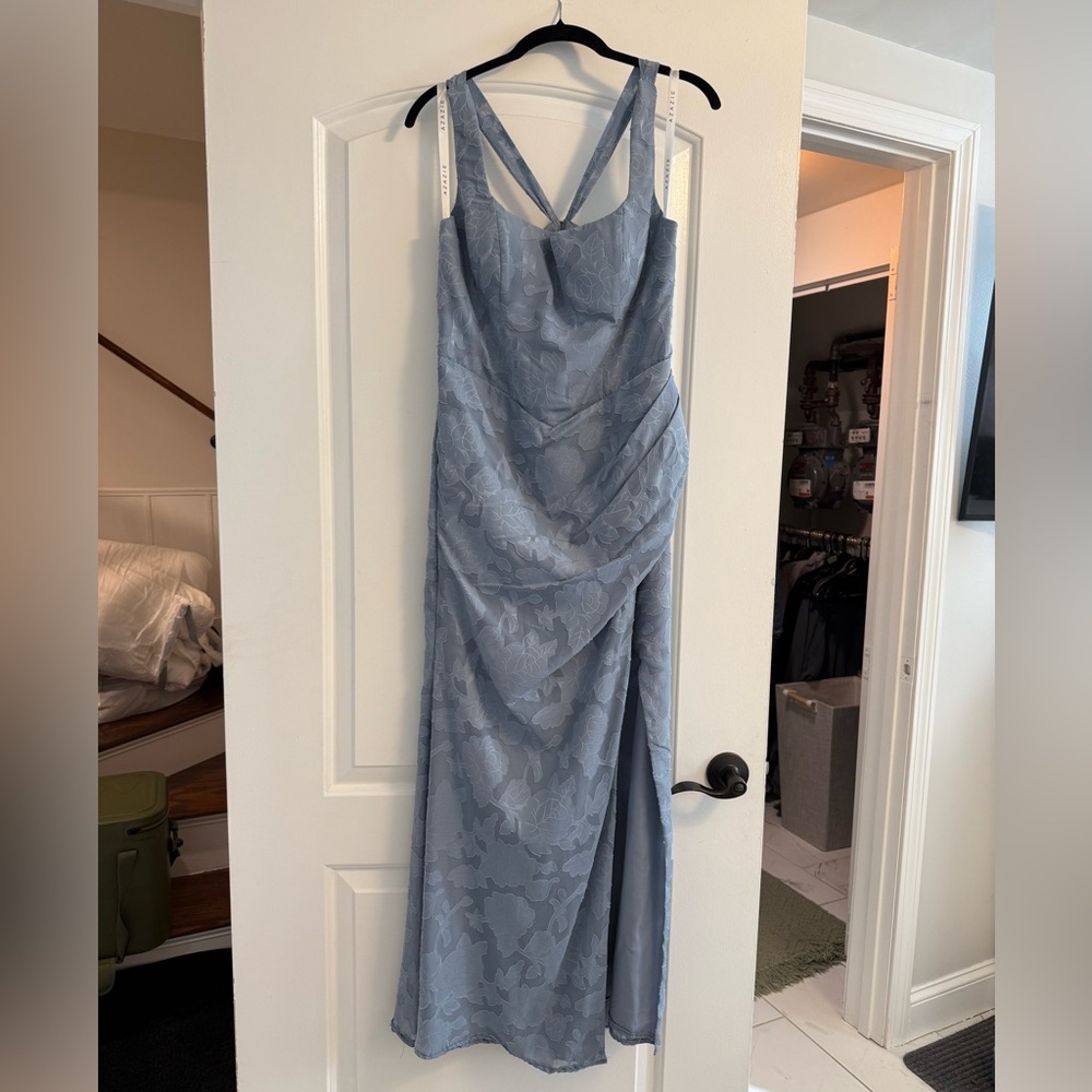 Azazie Light Blue Floral Maxi Dress